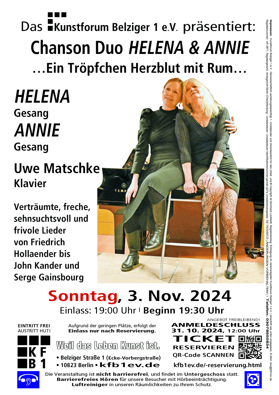 Chanson-Duo-HELENA-UND-ANNIE …Ein Tröpfchen Herzblut mit Rum…